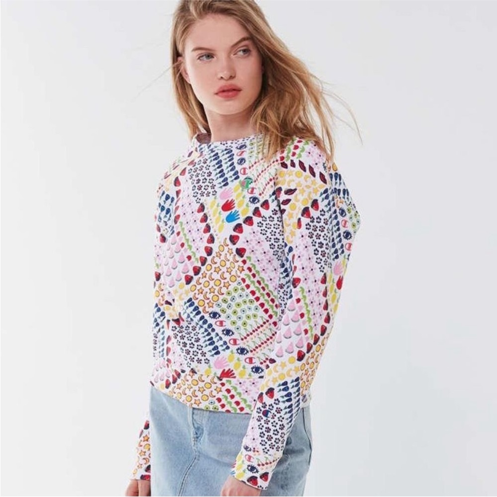 Champion Multicolor Patchwork-Print Crewneck Sweatshirt - White Base